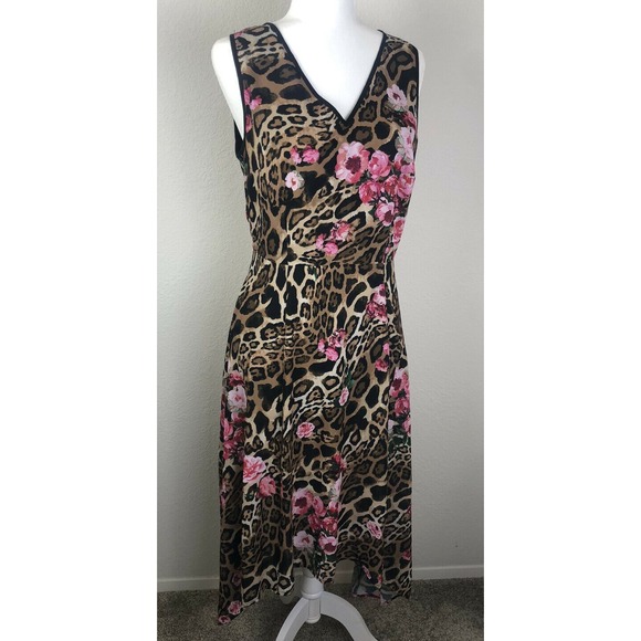 INC Womens New Brown Printed V Neck Sleeveless Midi Trapeze Dress 10 - Picture 4 of 10